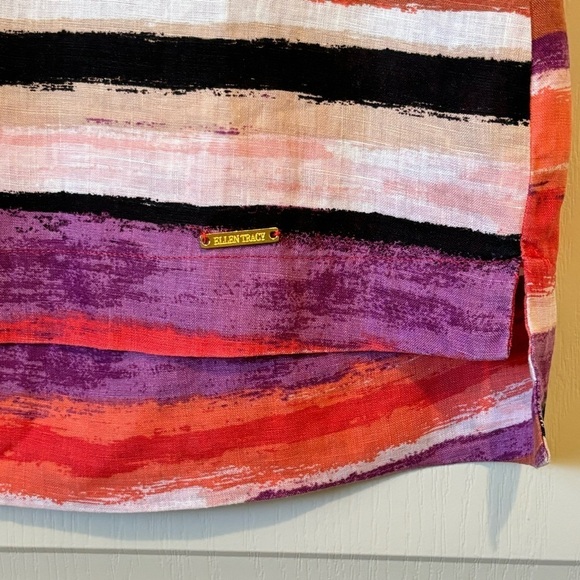 Ellen Tracy Linen Sleeveless Striped Orange Purple Tunic Top Small - Picture 5 of 11
